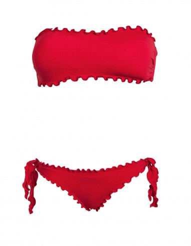 Bikini frou frou rosso composto da fascia  e slip o brasiliana con lacci