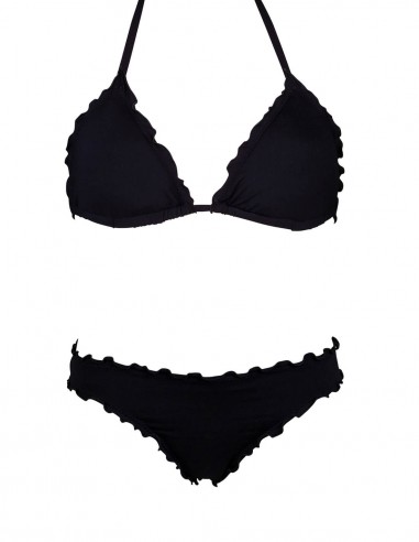 Bikini frou frou nero composto da triangolo e slip o brasiliana senza lacci