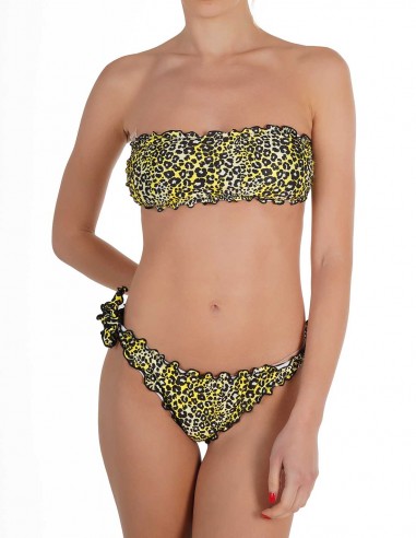 Bikini fascia frou frou con slip o brasiliana con fiocchi | Maculatino sfondo giallo