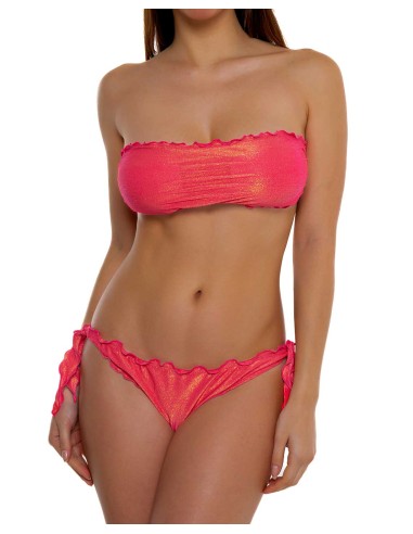 Bikini Fascia Frou Frou Lurex (Brillante) con Slip o Brasiliana | Corallo