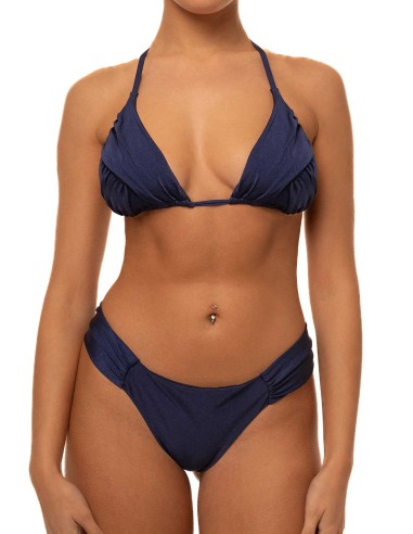 Bikini Triangolino Effetto Plissé con slip o brasiliana | Blue Navy