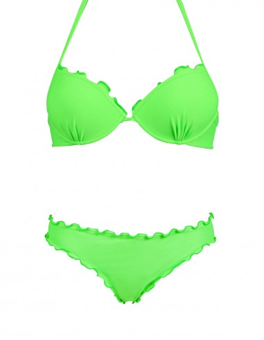 Bikini frou frou verde fluo composto da super push up e slip o brasiliana senza lacci