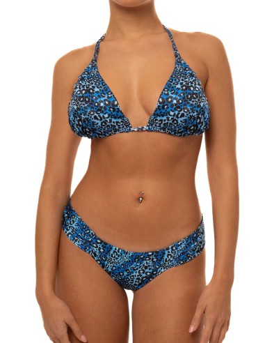 Bikini Triangolino Effetto Plissé con slip o brasiliana | Maculatino sfondo blue