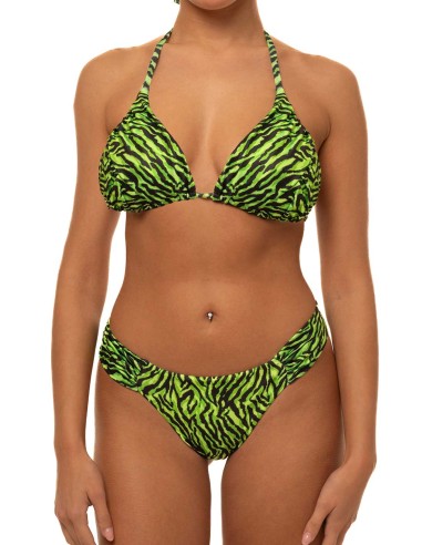 Bikini Triangolino Effetto Plissé con slip o brasiliana | Zebrato sfondo verde